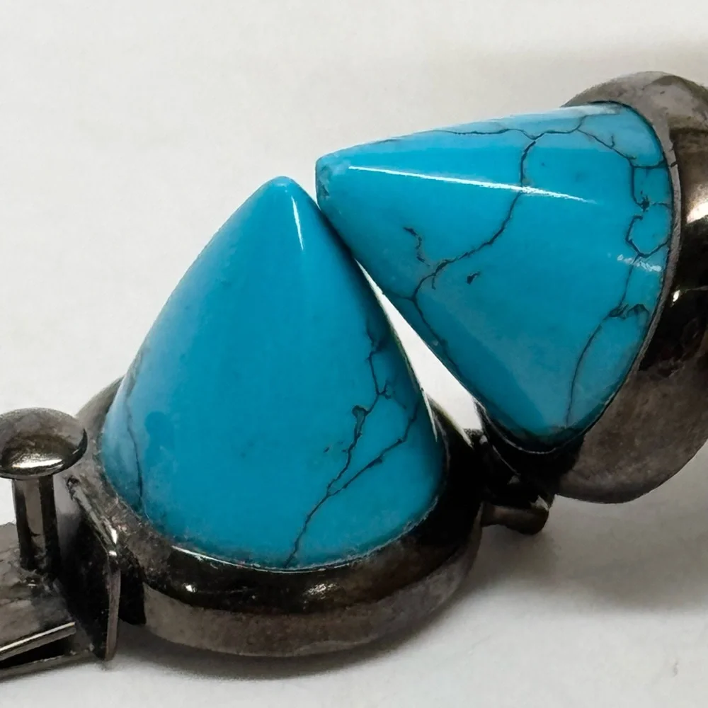 Eddie Borgo Turquoise Cone Bracelet Gunmetal Black Sterling Silver - Picture 12 of 14